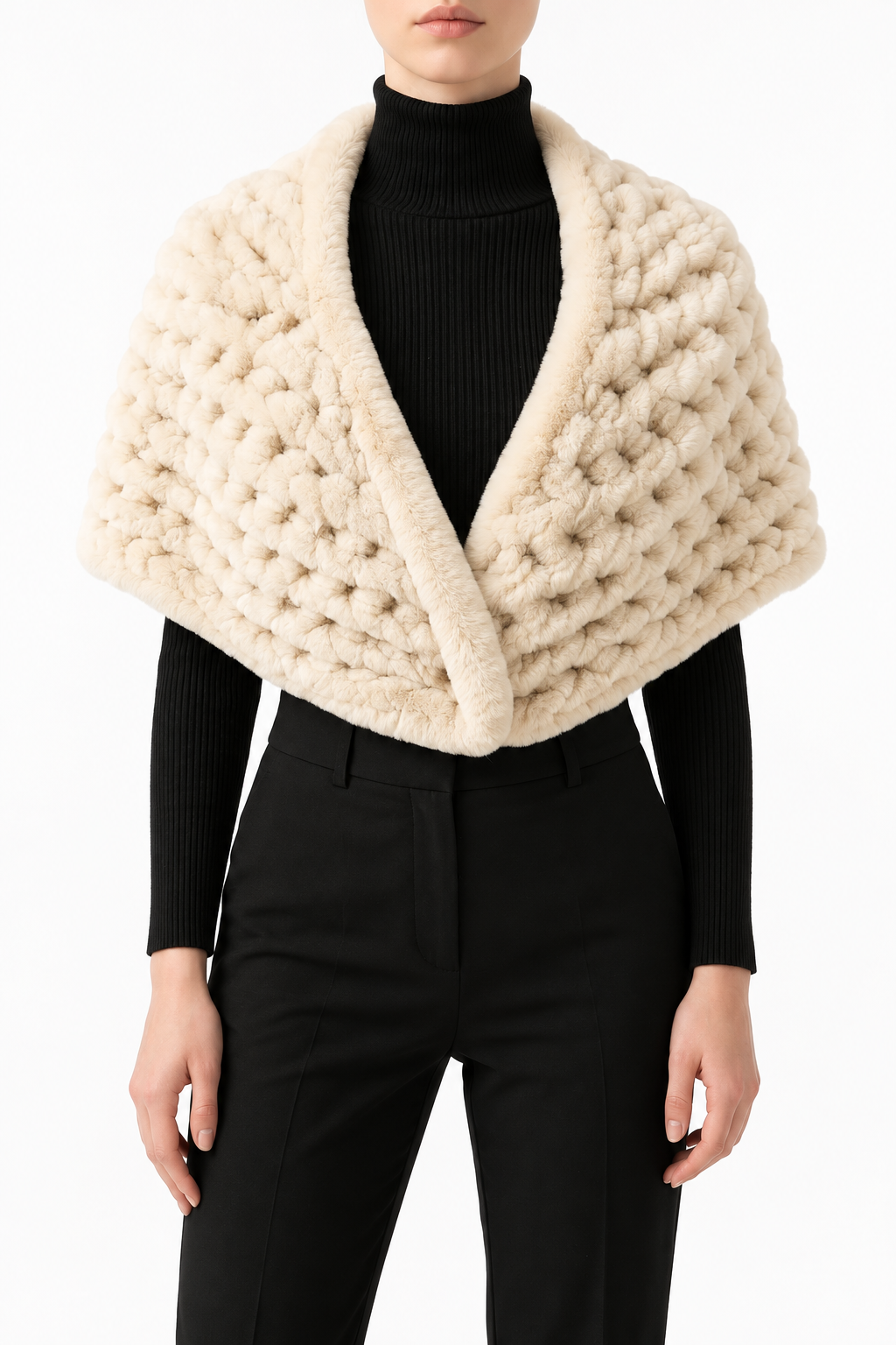 Women's Beige Fur Shawl