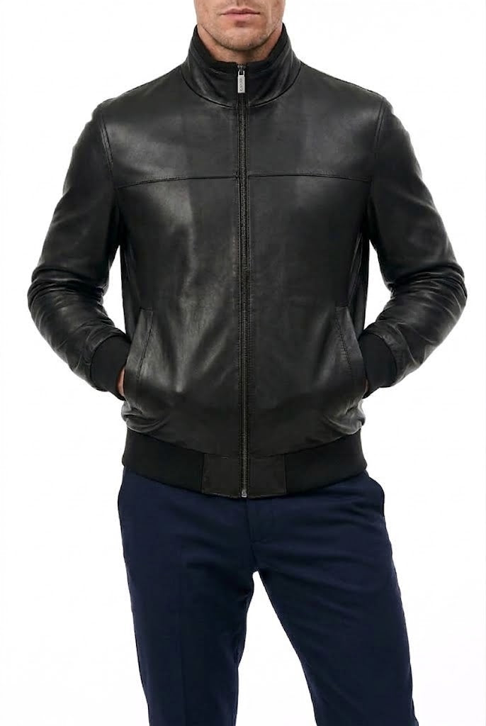GIMOS- Men's BLack Reversible Leather Jacket