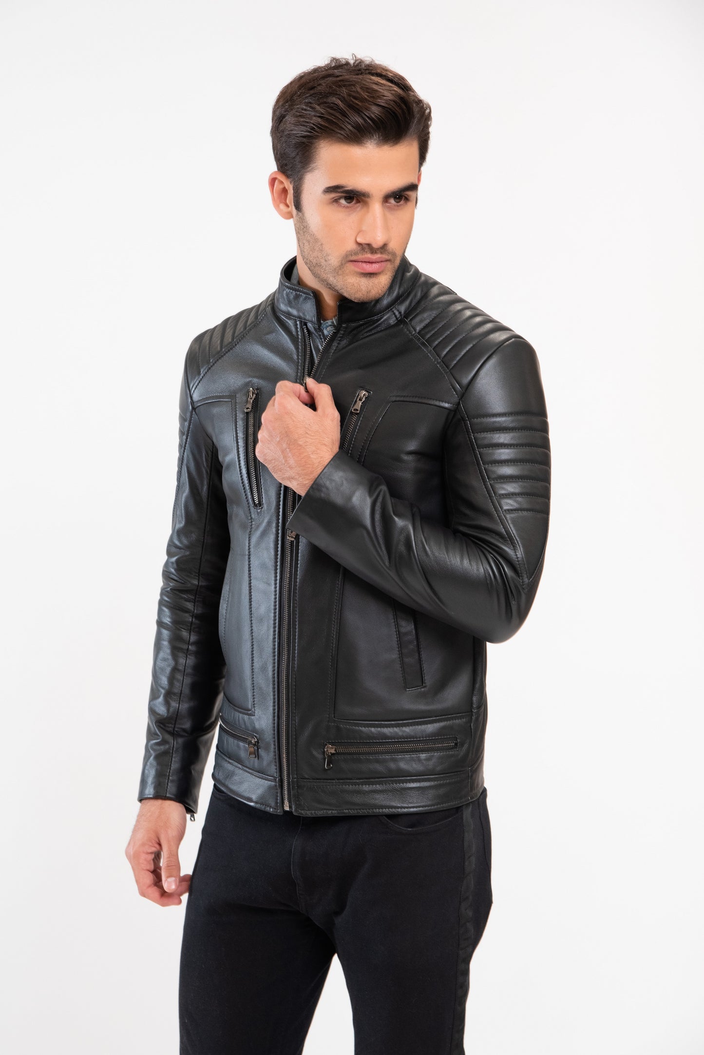 FILIP - Men's Black biker leather jacket