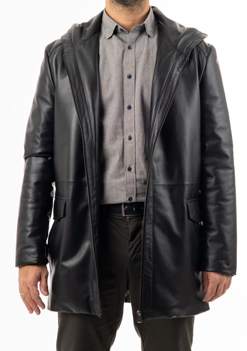 ISIDORE - Men's Long hooded Leather  Jacket