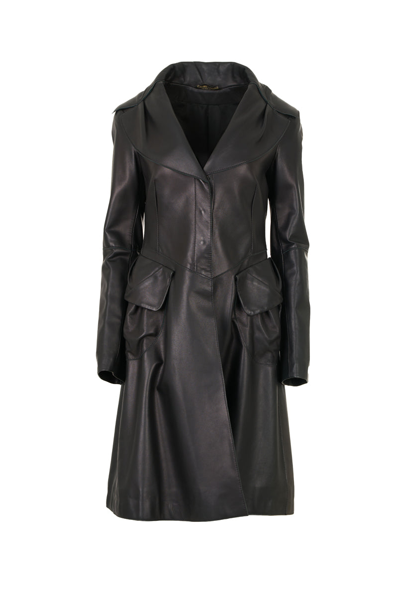 Γυναικείο Δερμάτινο Παλτό σε Αμπιρ γραμμή