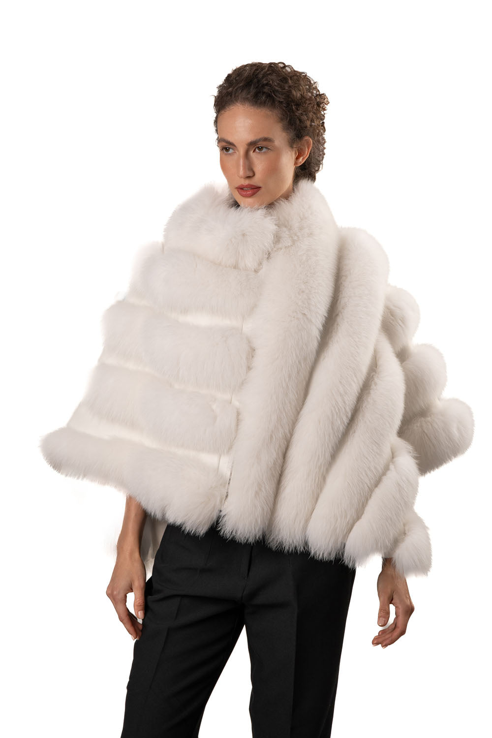 CHELSEA-White Fur and Leather  Cape