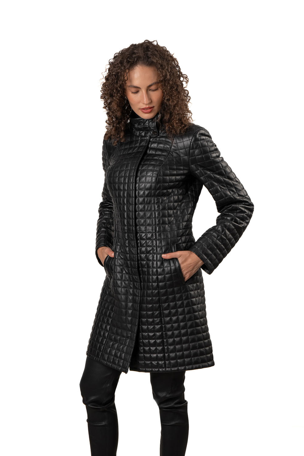 Black Quilted Nappa Leather Coat