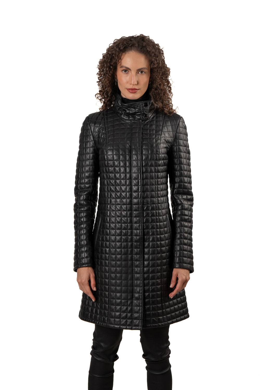 Black Quilted Nappa Leather Coat