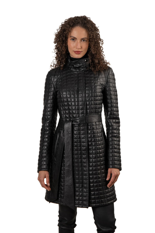 Black Quilted Nappa Leather Coat