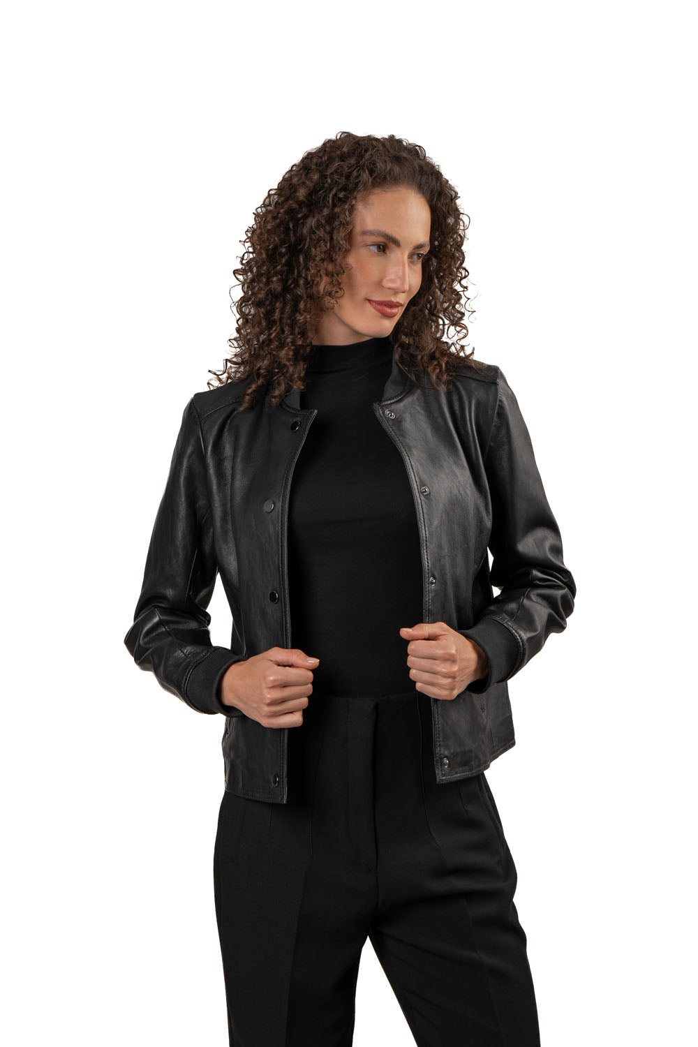 YELE - Women's Short Bomber Leather Jacket
