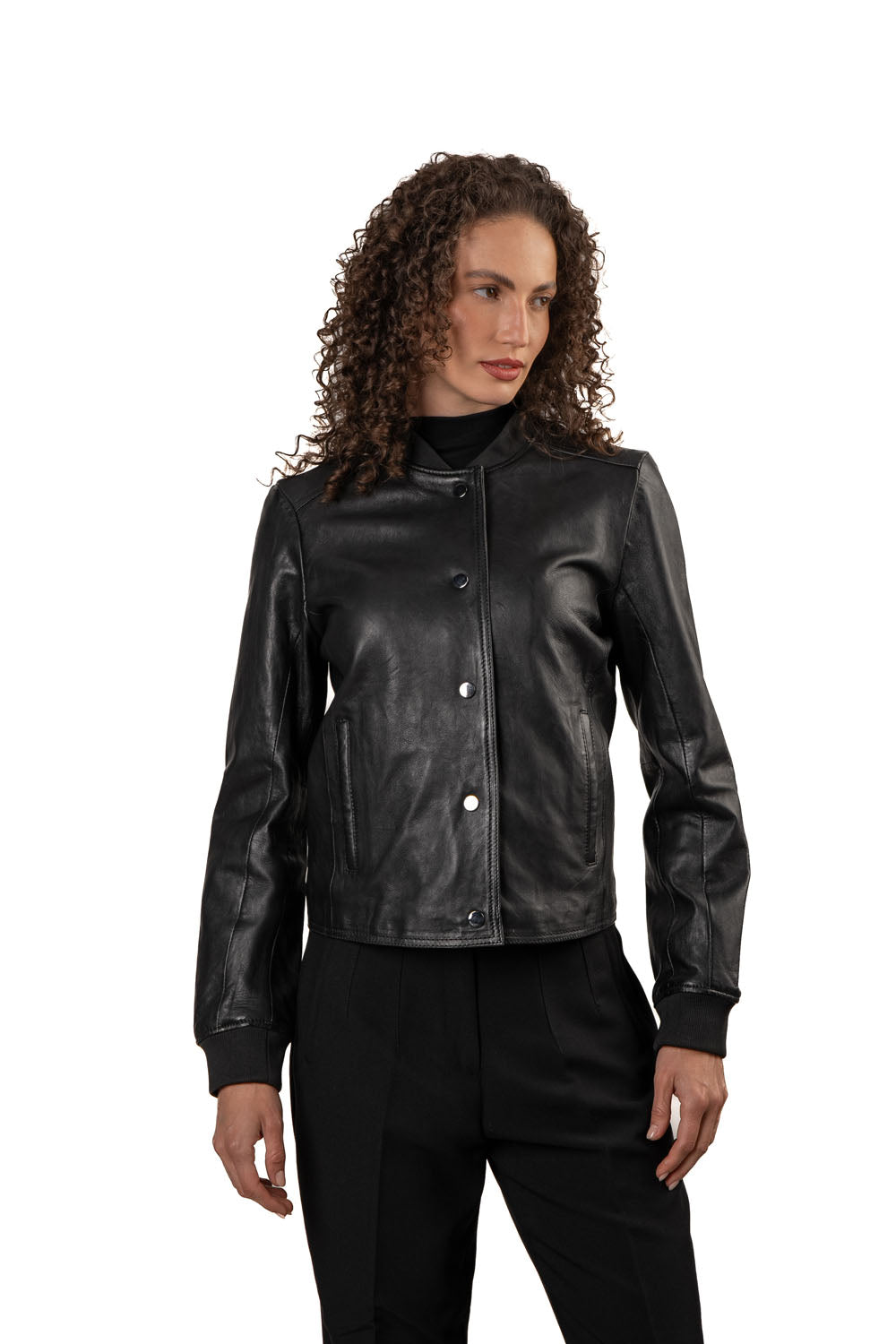 YELE - Women's Short Bomber Leather Jacket