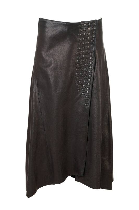 Handmade Brown Maxi Leather Skirt With Adjustable size