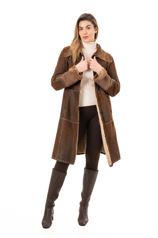 5422 - Women's Brown Sheepskin Coat made in Italy