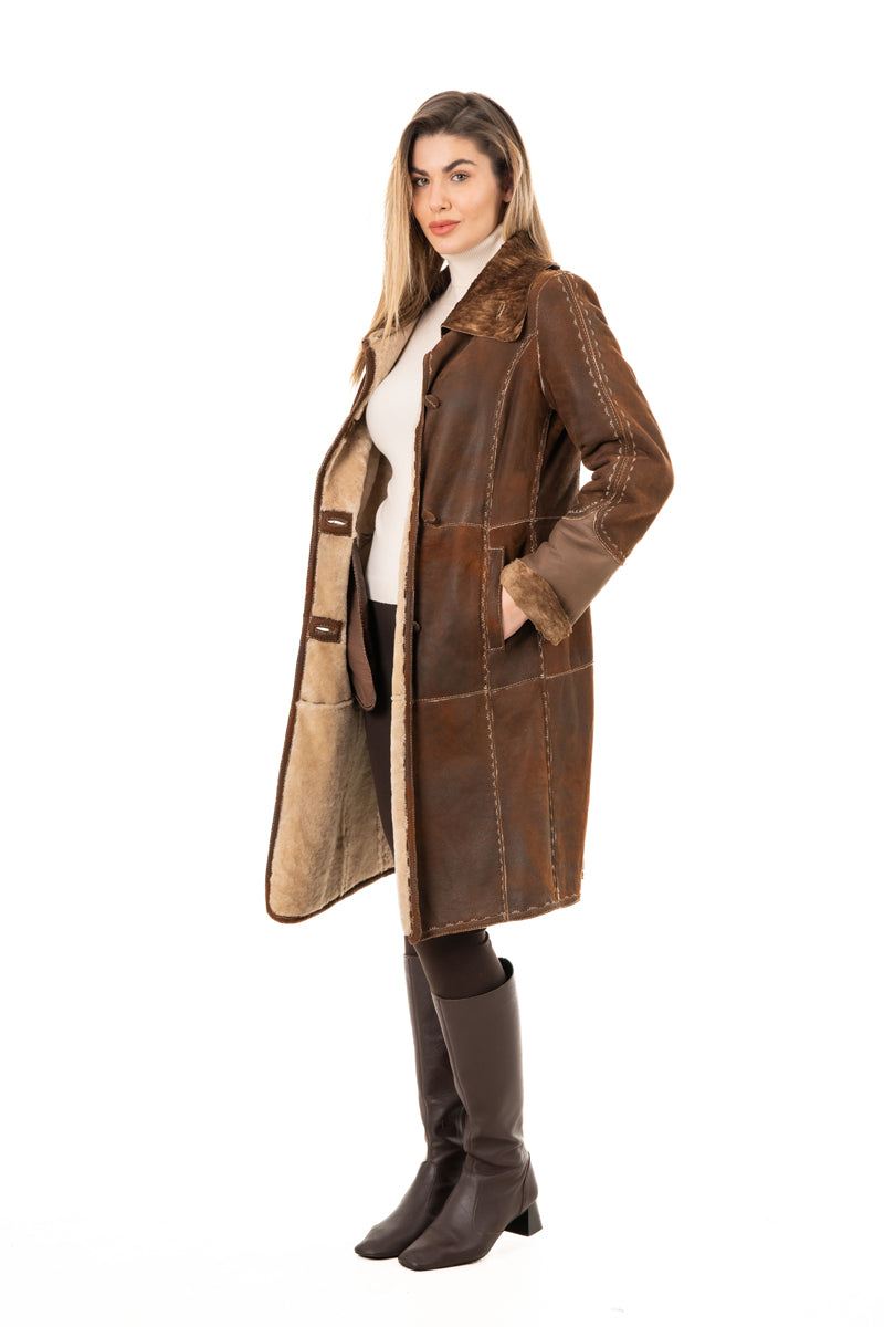 5422 - Women's Brown Sheepskin Coat made in Italy