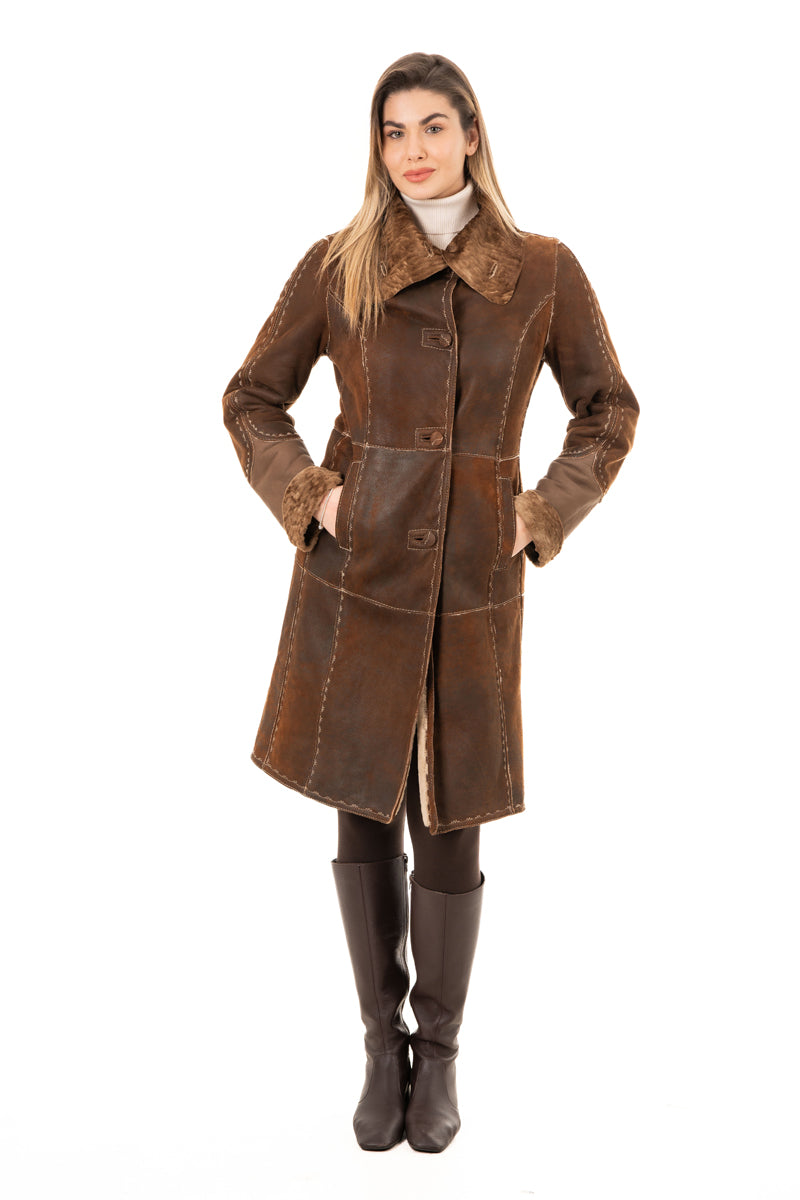 5422 - Women's Brown Sheepskin Coat made in Italy