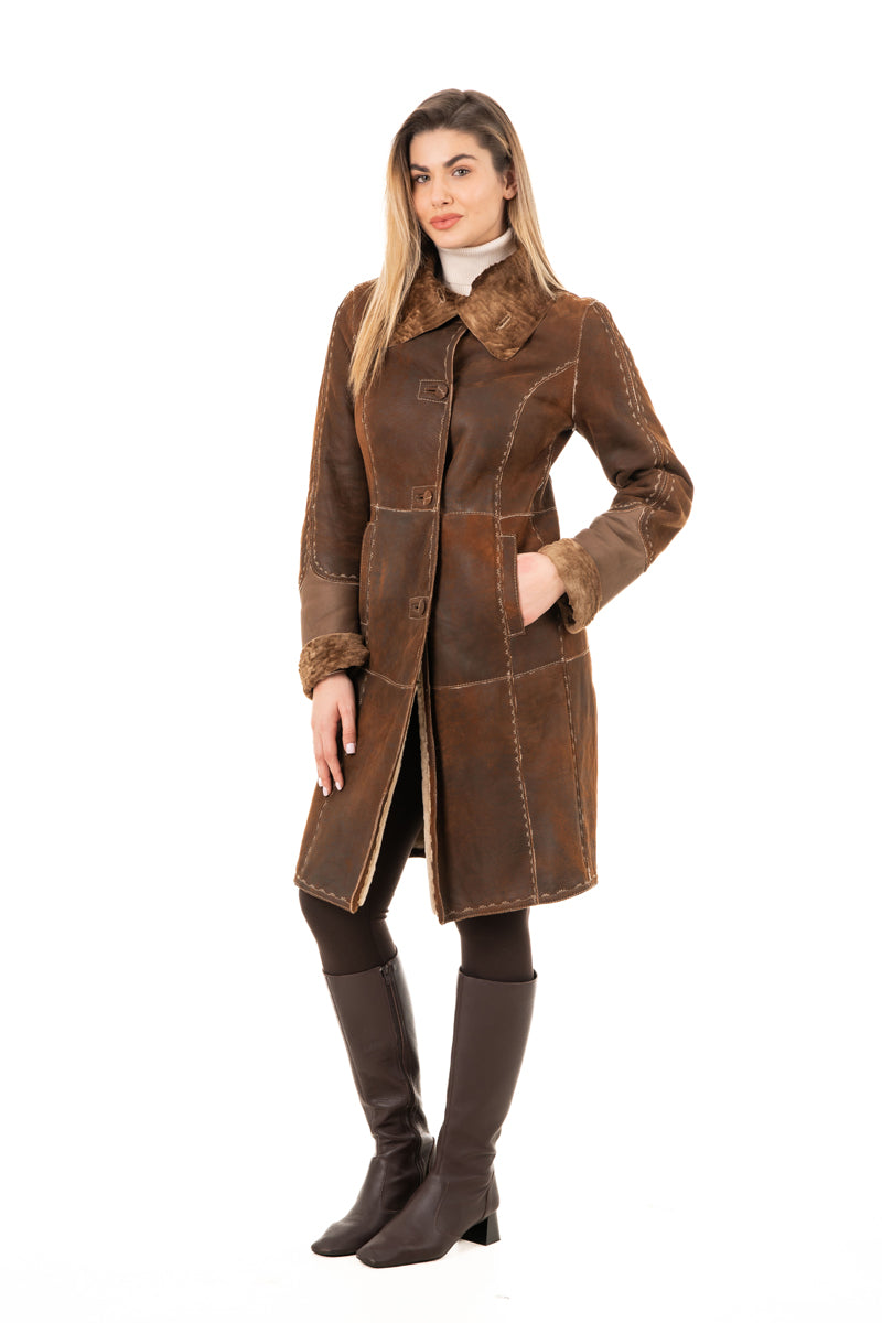 5422 - Women's Brown Sheepskin Coat made in Italy