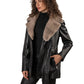 VIARA- Women's Leather Jacket with Fur Collar