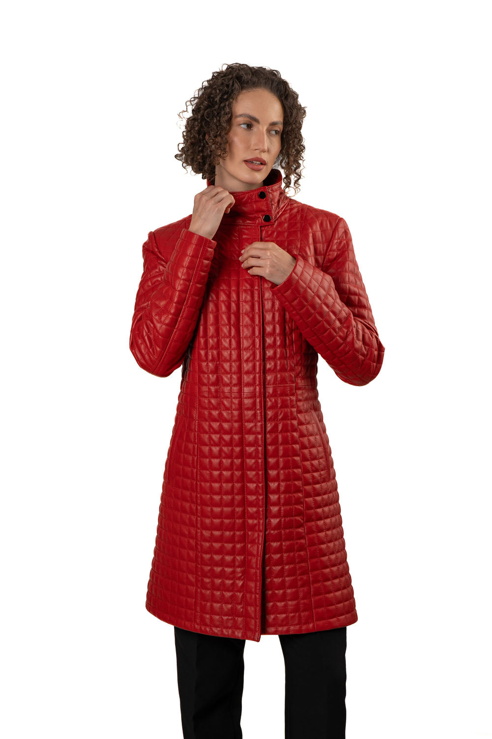 Red Quilted Nappa Leather Coat