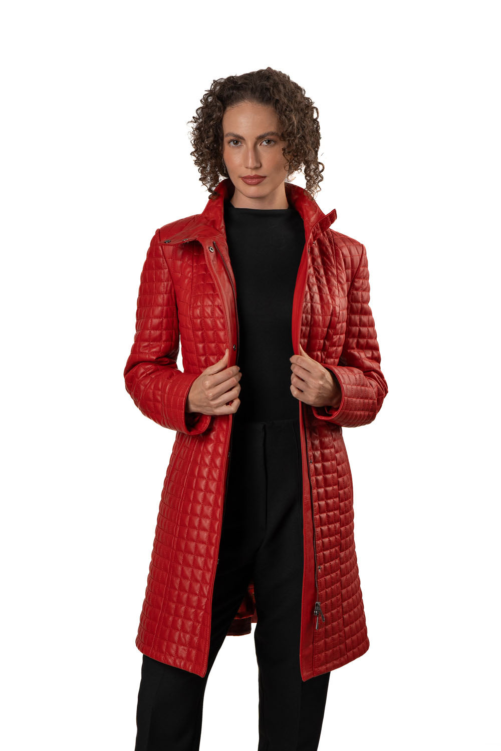 Red Quilted Nappa Leather Coat