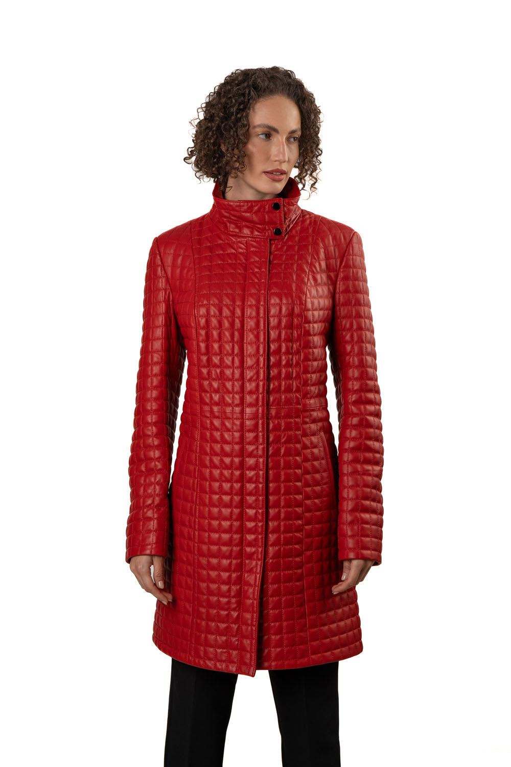 Red Quilted Nappa Leather Coat