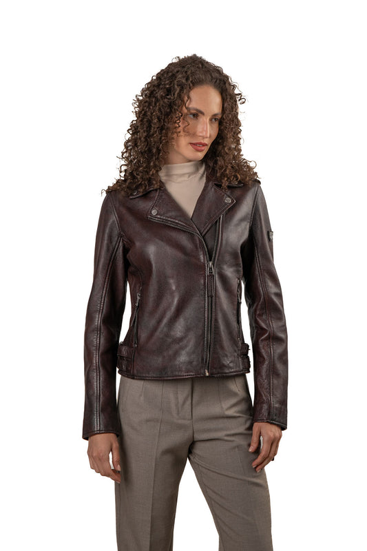 PHOEBE - Women's   Burgundy Biker Leather Jacket