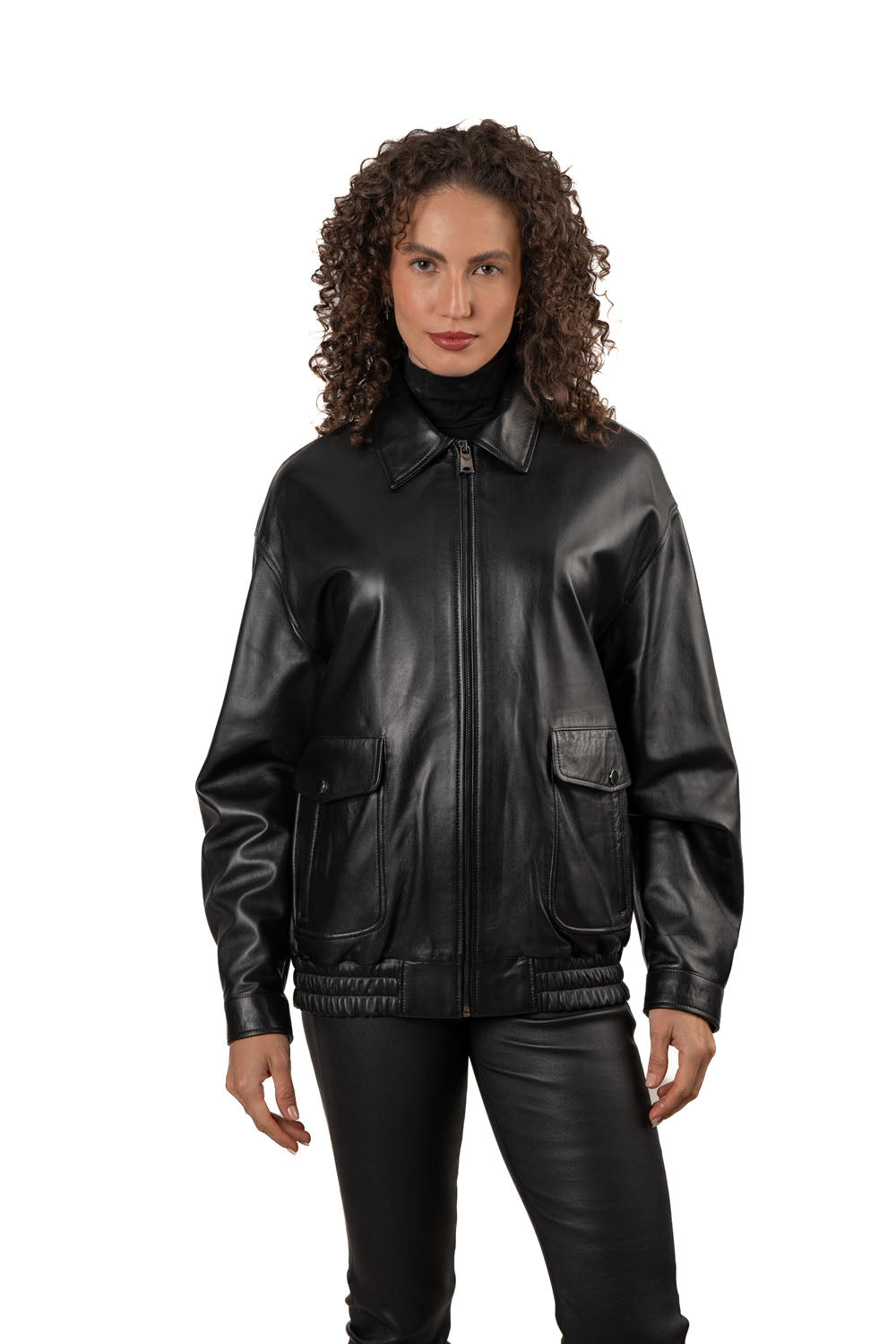 BONA - Women's oversize Bomber Leather Jacket