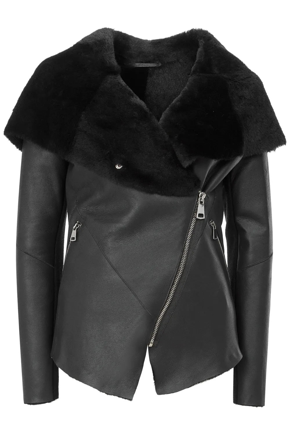 Women's Black Sheepskin Biker Jacket