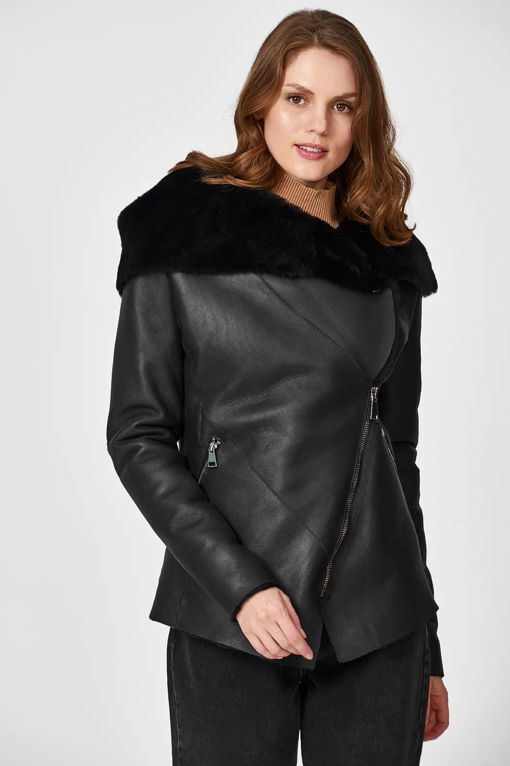 Women's Black Sheepskin Biker Jacket