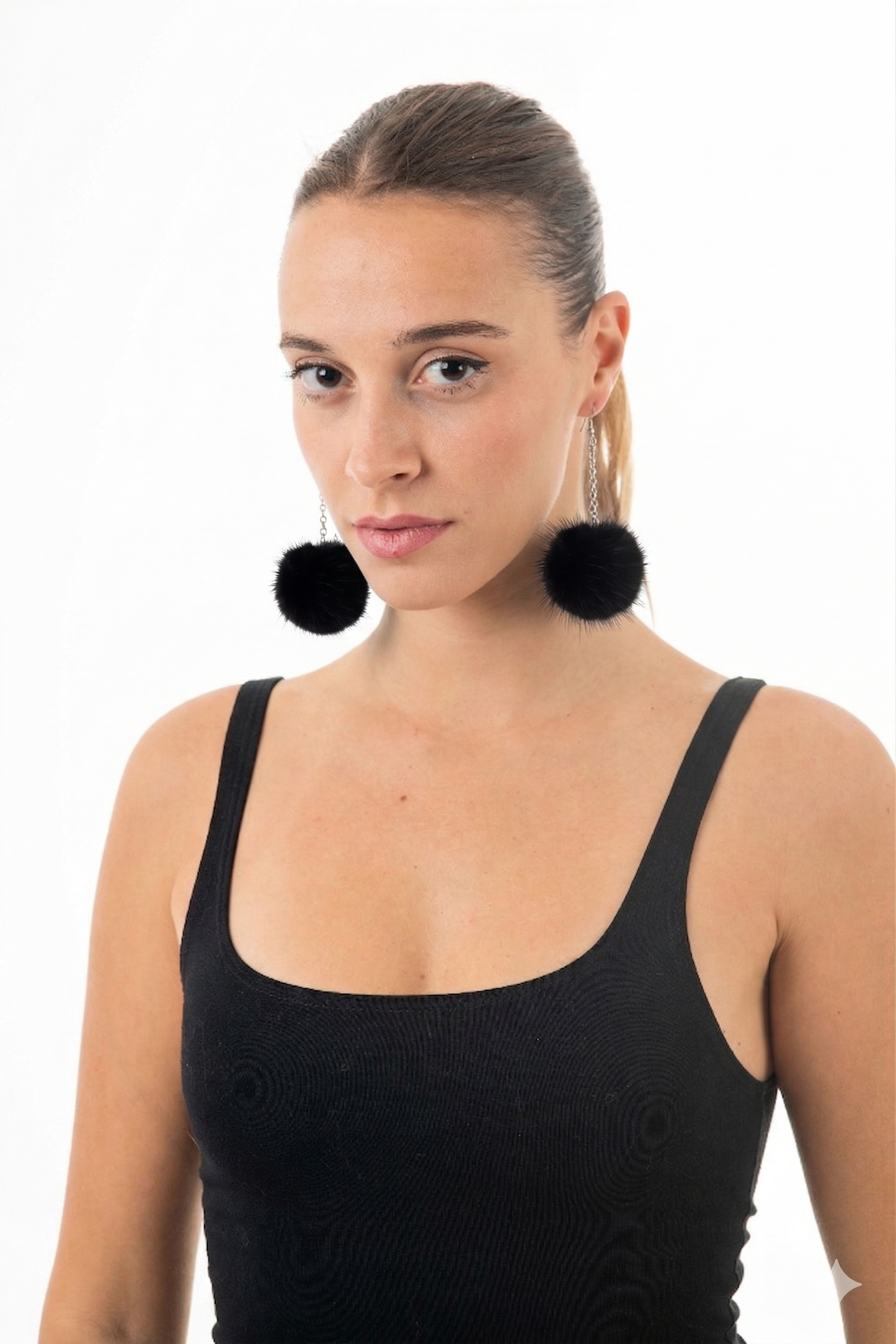 Lime Green Fur Pom Pom Earrings in stainless steel hoops