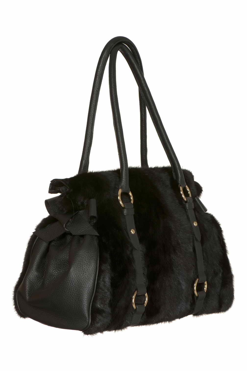 Black Fur and Leather Bag
