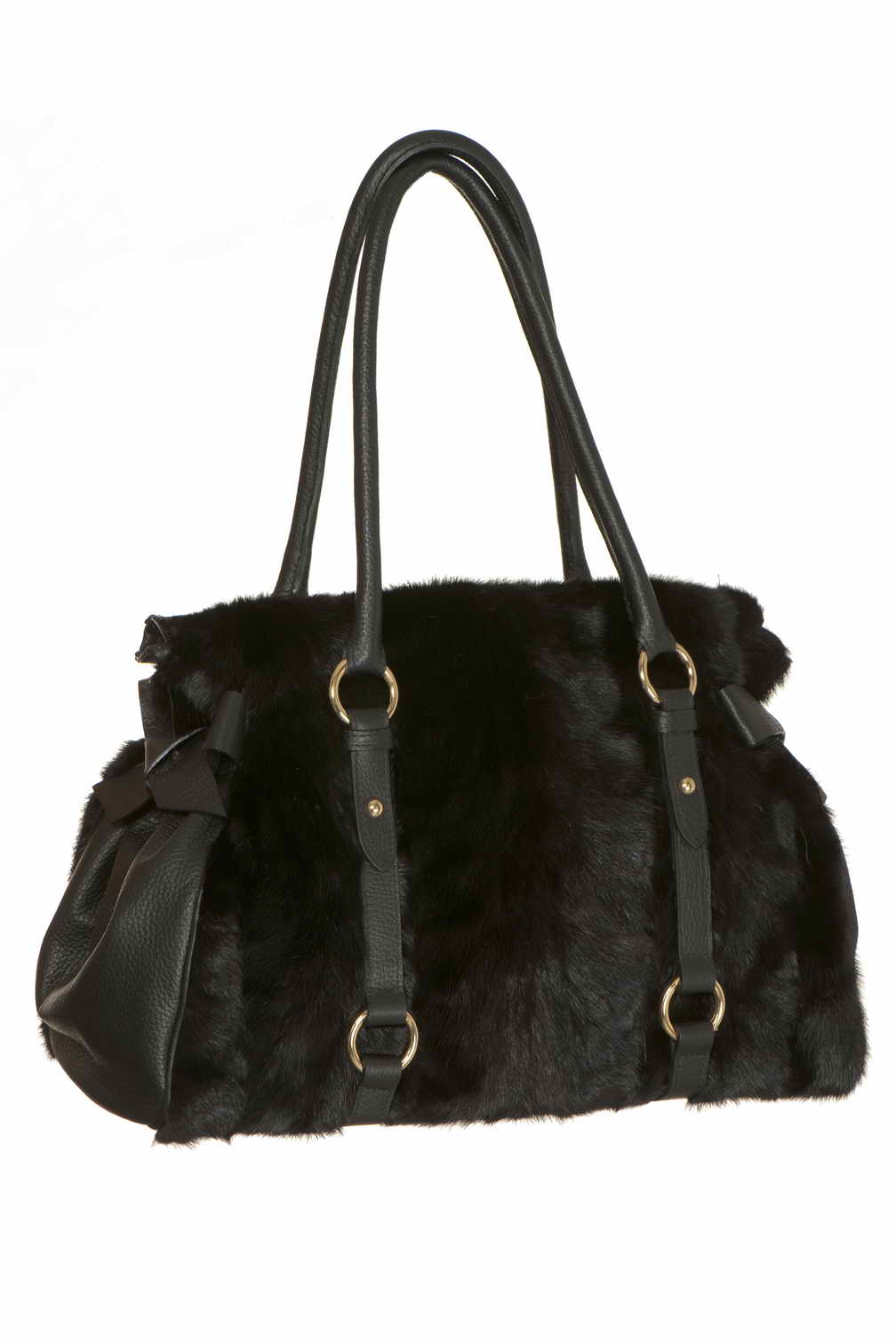 Black Fur and Leather Bag