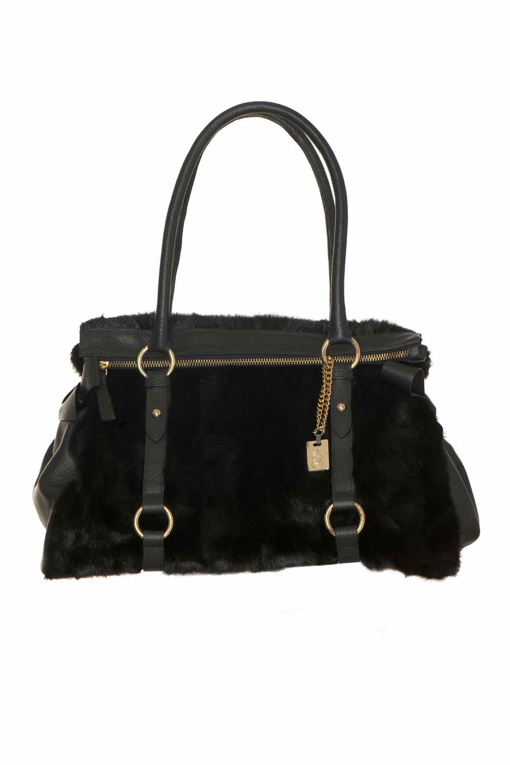 Black Fur and Leather Bag