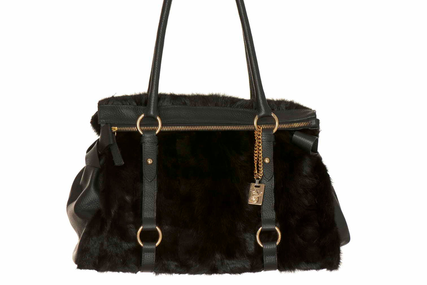 Black Fur and Leather Bag