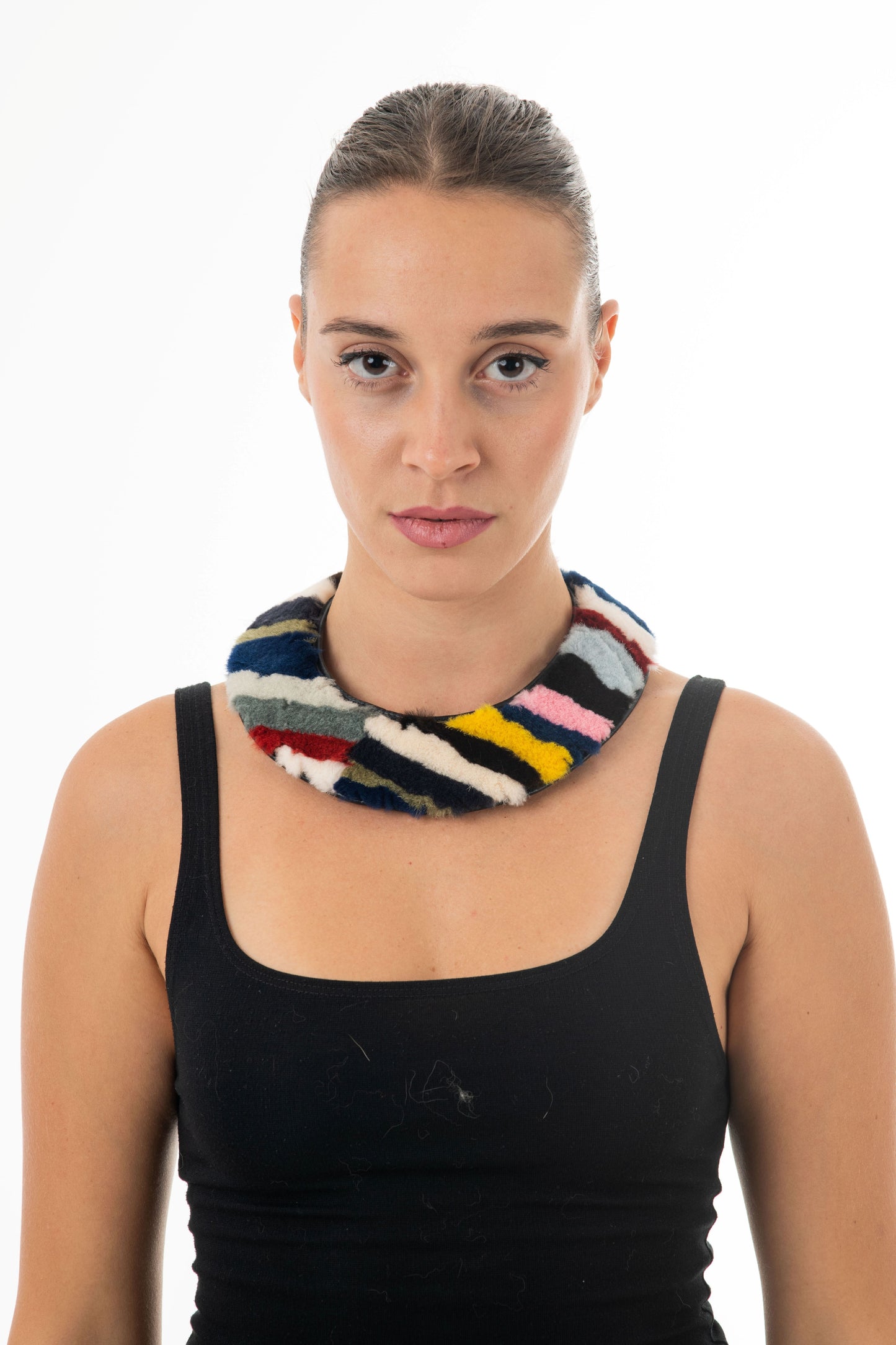 Κολιέ Chocker από Δέρμα και multicolor Γούνα