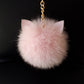 Cat fur Pompom keyring. Pink Pompom with Leather Cat Ears.