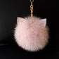Cat fur Pompom keyring. Pink Pompom with Leather Cat Ears.