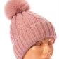 BEANIES with detachable real fur POMPOMS, knit hats with snap fur pompoms.