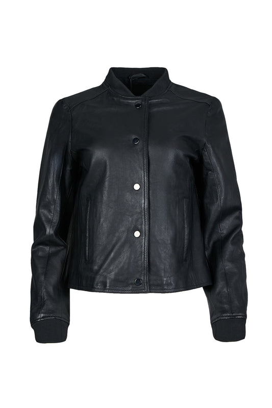 YELE - Women's Short Bomber Leather Jacket