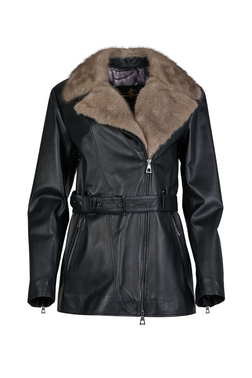 VIARA- Women's Leather Jacket with Fur Collar