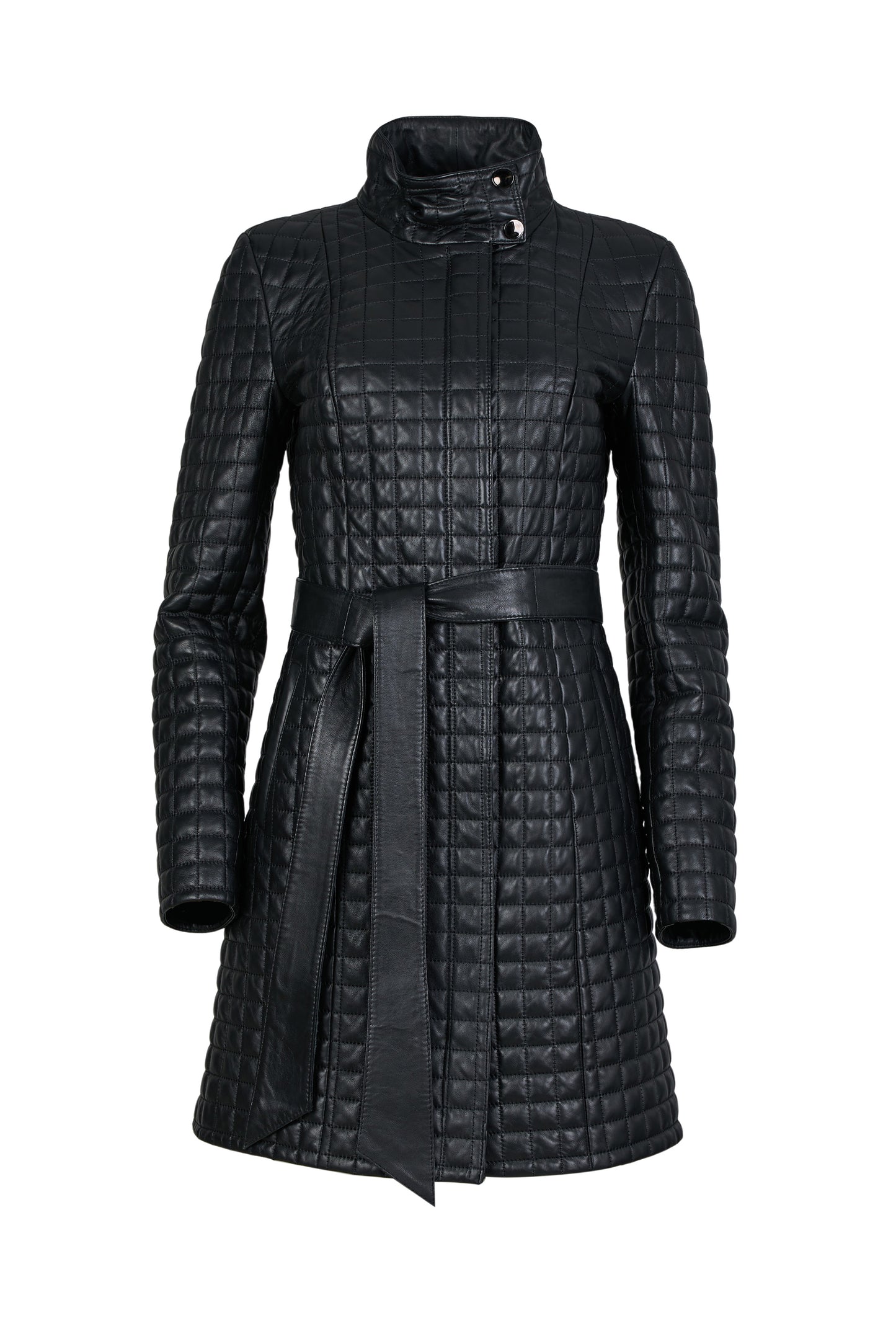 Black Quilted Nappa Leather Coat