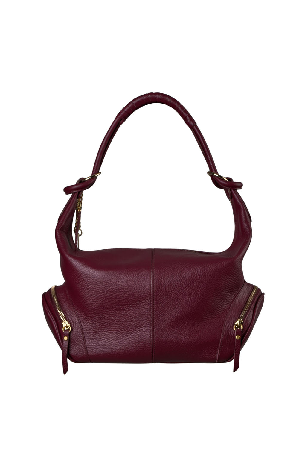 Χειροποίητη Μπορντό  Δερμάτινη Hobo Τσάντα με  Πλαϊνές  τσέπες