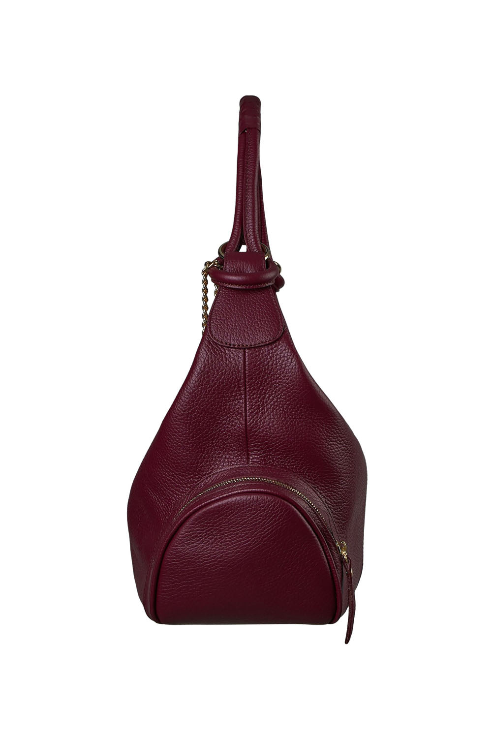 Χειροποίητη Μπορντό  Δερμάτινη Hobo Τσάντα με  Πλαϊνές  τσέπες