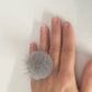Sapphire furry ring, Mink pompom ring, Mink finger ring with genuine leather.Real fur ring