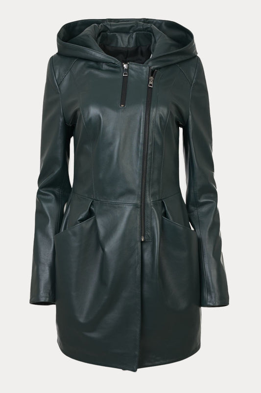 CALIFA- Women's Green Leather Parka