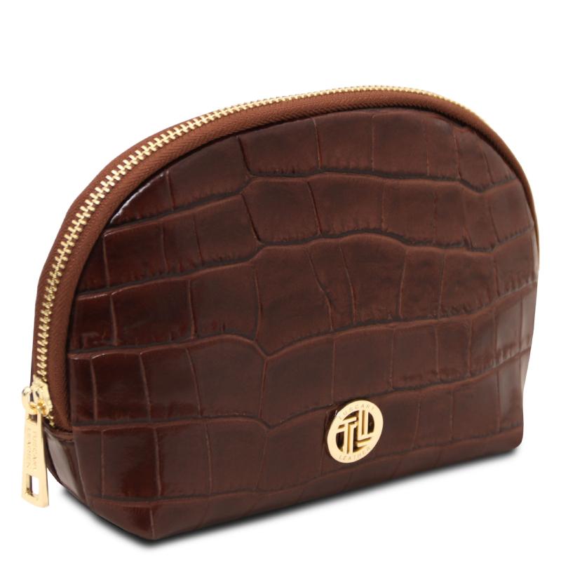 Vera Croc print leather toiletry case