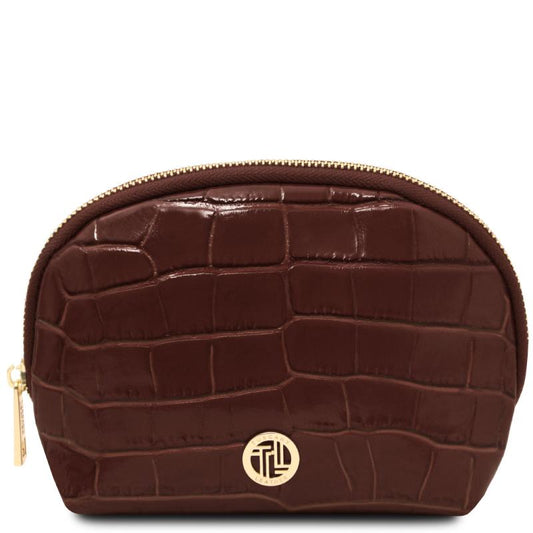 Vera Croc print leather toiletry case
