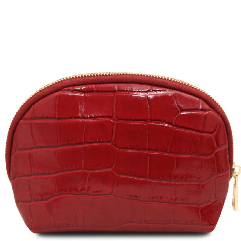 Vera Croc print leather toiletry case