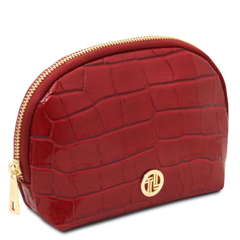 Vera Croc print leather toiletry case