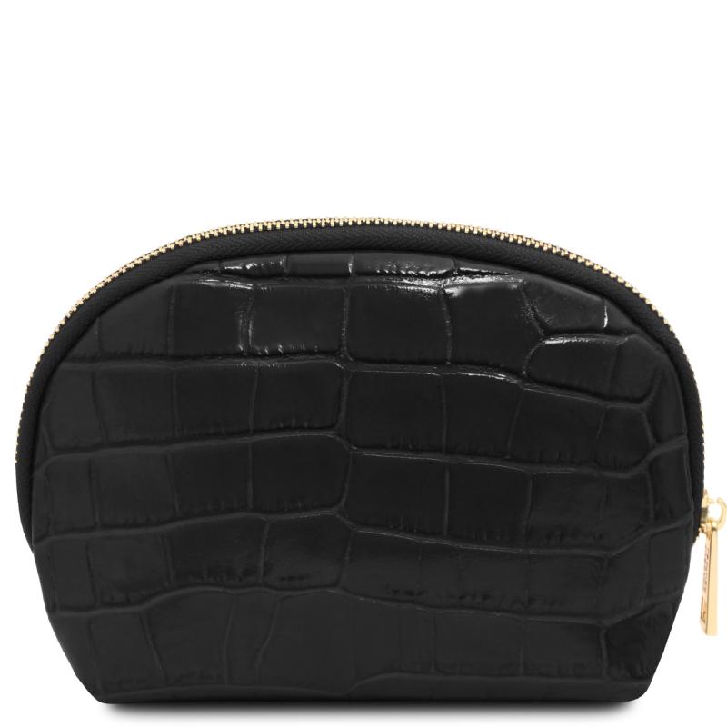 Vera Croc print leather toiletry case
