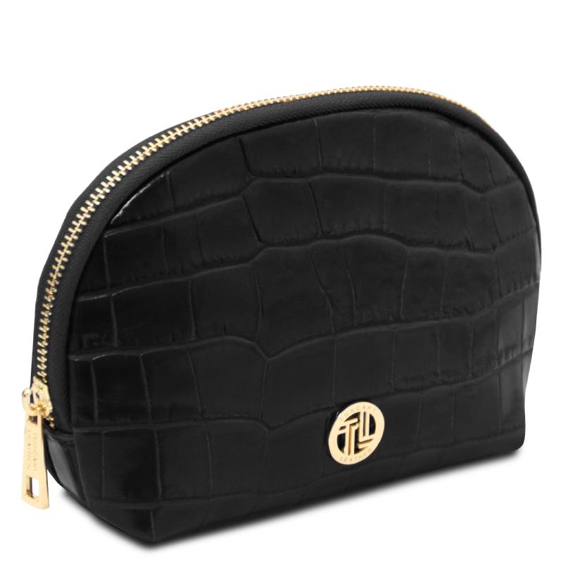 Vera Croc print leather toiletry case