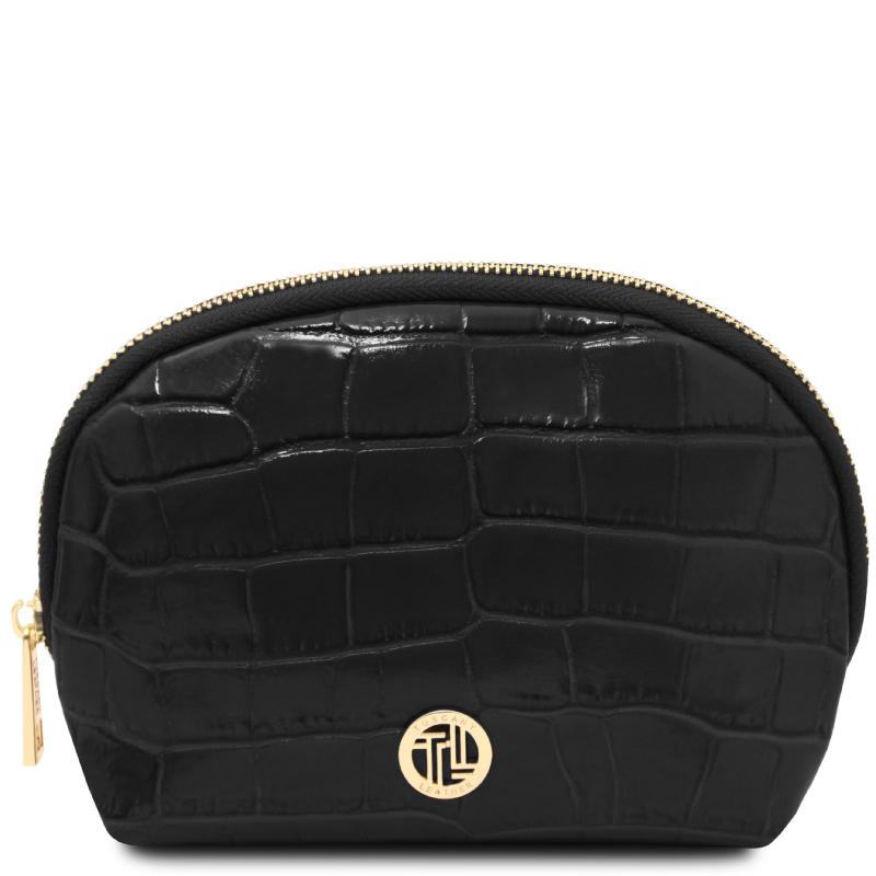 Vera Croc print leather toiletry case