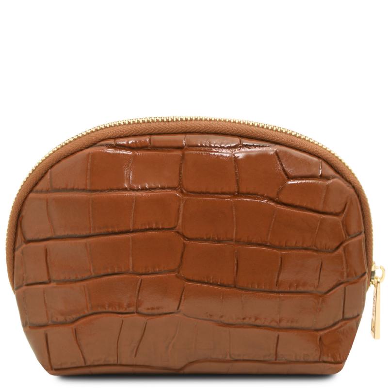 Vera Croc print leather toiletry case