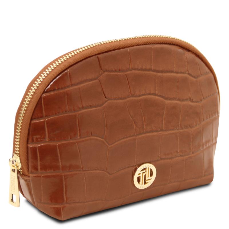 Vera Croc print leather toiletry case
