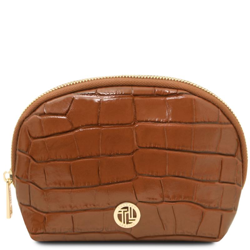 Vera Croc print leather toiletry case